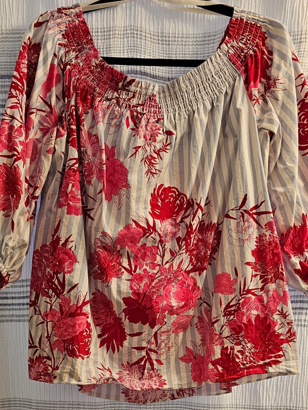 INC International Concepts Red Floral Off-Shoulder Peasant Top